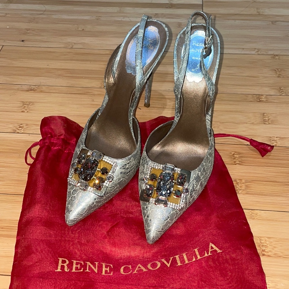 Stunning Rene Caovilla Metallic Lace heels